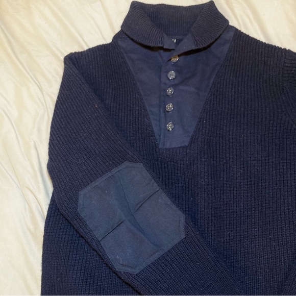 Schott NYC 100% Wool Navy Sweater Quarter Button size Large - Picture 6 of 12